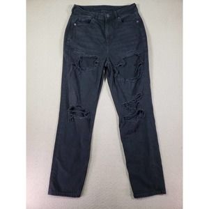 American Eagle Mom Jean Womens 28 Black High Rise Distressed Dark Wash Denim